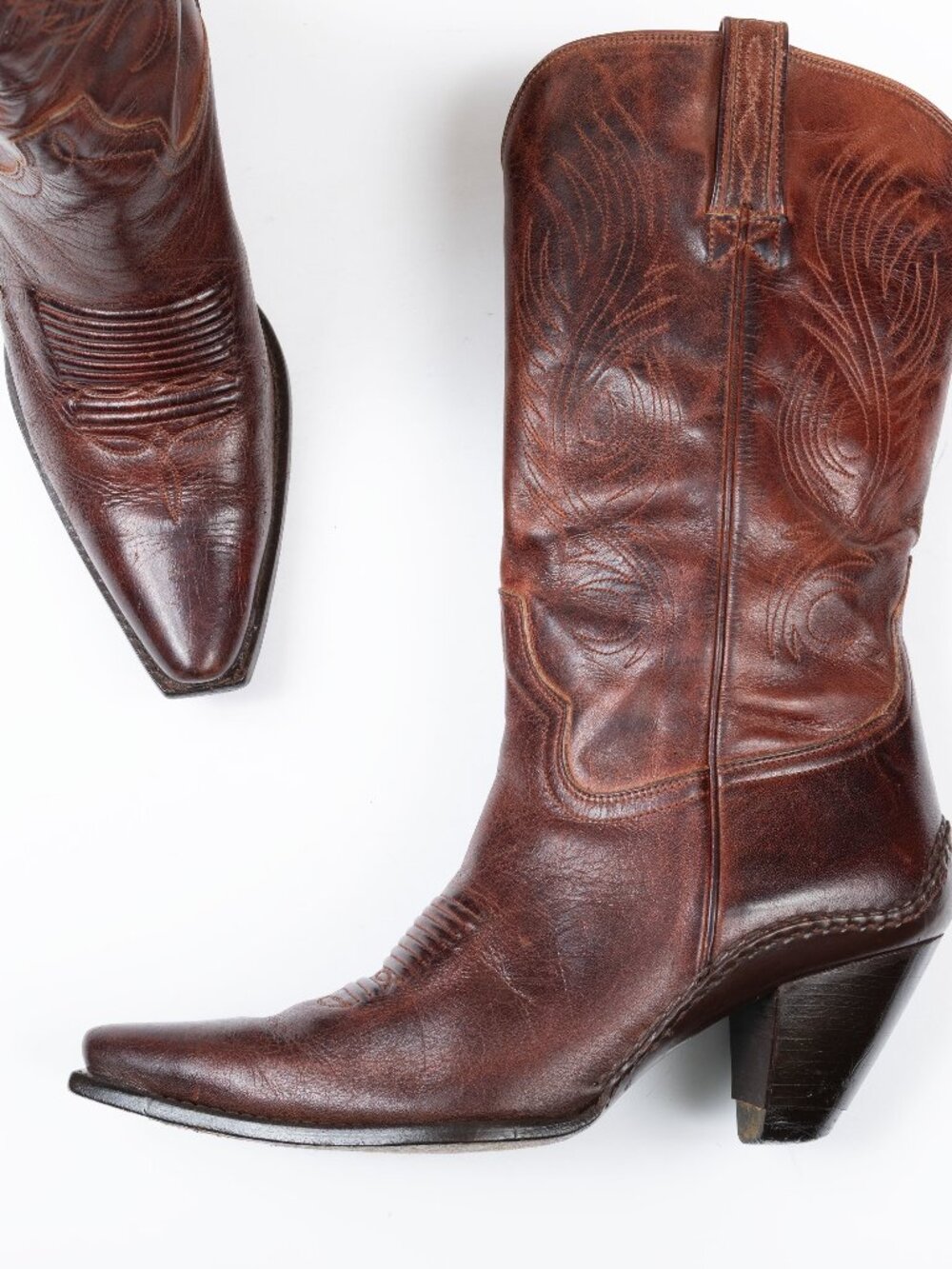 VTG 90s Y2K Charlie 1 Horse Brown Leather Snip Toe Cowboy Boots Women’s 8B